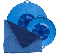 Kochblume Set économique pour casseroles de 14 à 24 cm avec chiffon en microfibre dans la boîte rose | Protection anti-surchauffe en silicone pour casseroles et poêles bleu clair