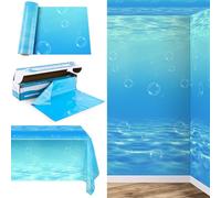 Kochorie Rouleau de nappe en plastique motif vagues de l'océan 137,2 cm x 30,5 m dans une boîte de découpe, nappe de table sous la mer, toile de fond imprimée à l'eau bleue, rouleau en plastique pour