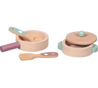 Goki Set de cuisine Küchenliebe 51459 — 5 pièces en hêtre, poêle et casserole Ø12,5×H6 cm
