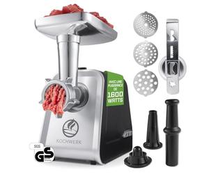 KOCHWERK Hachoir à viande électrique avec différents embouts | Traite jusqu'à 2000 g/min | Viande hachée, kibbeh, churros, saucisses et plus encore sur simple pression d'un bouton | Facile à utiliser