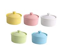 KOCKSHION 1 ensemble Bol à Pudding Céramique avec Couvercle Assortiment de Couleurs pour Desserts pour Cuisson Au Four Micro Ondes et Réfrigérateur
