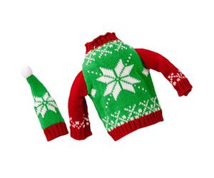 KOCKSHION 1 Ensemble Housse de Bouteille de Vin Décorative pour Noël avec Chapeau Tricot Accessoire de Table pour Restaurant Design Unique avec de Verts