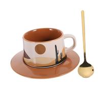 KOCKSHION 1 ensemble Tasse à Café Céramique avec Soucoupe et Cuillère Set de Design Vintage pour Café Jus Coffret Élégant Cactus Sunshine