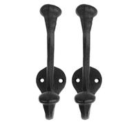 KOCKSHION 2 Pièces Crochets Suspendre en Fonte Vintage Muraux Double, 14 MM | Style Rustique de Ferme, Installation Facile, Noir, pour Couloir Intérieur et Extérieur, Chapeaux et Clés