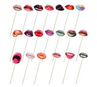 KOCKSHION Accessoires Photo Lèvres Drôles en Plastique et Bois pour Fête d'anniversaire ou Noël, Set 20 Pièces pour Rendre Les Expressions Faciales Plus Vivantes et Décorer la Fête
