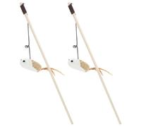 KOCKSHION Bâtonnet de Jeu Interactif pour Chat 2pcs en Bois avec Corde en Coton, Souris en Plume Beige pour Chatons, Amusant avec Cloche pour Intérieur