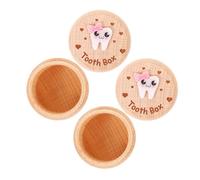KOCKSHION Boîtes à Souvenirs Solution de Rangement Sûre et Portable pour Dents de Lait en Bois Beige Lot de 2 Design Moderne et Simple, pour Conserver Premières Dents de Bébé