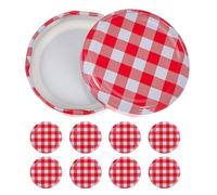 KOCKSHION Lot de 10 Couvercles à Visser en Métal pour Bocaux à Confiture Ø 63 Mm, Couvercles Hermétiques Réutilisables, Motifs Carreaux Rouges, Accessoires pour Mise en Conserve