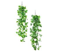 KOCKSHION Lot de 2 Plantes de Simulation Vertes Artificielles Panier Mural Suspendu en Rotin Synthétique, Décoration Murale Créative pour Intérieur et Balcon, Feuillage Vert Réaliste,