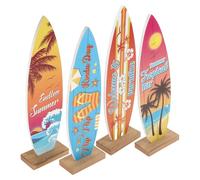 KOCKSHION Lot de 4 Décorations en Bois de Petite Planche de Surf, Style Marin Rustique, Ornements Modernes D’été pour Décoration Intérieure de Bureau, Salon ou Maison, Déco Tropicale Thème