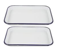 KOCKSHION Plateau Rectangulaire en Émail Blanc 2 Pièces, Design Spacieux Polyvalent, Compatible Lave-vaisselle Cuisine et Repas en Plein Air