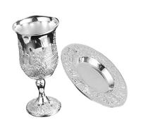 KOCKSHION Set de Coupe à Vin Kiddush Argenté avec Soucoupe Gobelet à Pied Haut pour Shabbat et Fêtes Judaïques Verre de Table Polyvalent pour Vin Liqueur et Thé