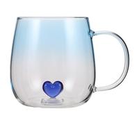 KOCKSHION Tasse en Verre Borosilicate Bleu de Cœur avec Anse, Tasse à Lait Transparente Polyvalente Saint-valentin ou Bureau