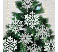 Kockuu Lot de 6 Grands Flocons de Neige Blancs et argentés, Flocons de Neige géants en Plastique à Paillettes pour l'hiver, l'intérieur, l'extérieur, Sapin de Noël, fenêtre, décoration de Chambre