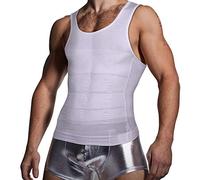 KOCLES Men's Compression Tank Top Slimming Body Shaper Vest Shirts Abs Abdomen Slim Undershirts Gym Weight Loss Workout Clothing (White, Medium)