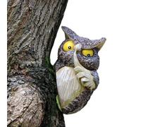 KOCNYDEY Statues de hibou pour jardin en plein air, décoration extérieure, leurre de hibou artificiel pour faire fuir les oiseaux, sculpture en résine de visage d'arbre pour décoration de jardin, art