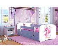 Kocot Baby Dream Lit pour Enfant avec Protection Anti-Chute et sommier à Lattes Bleu 57 Motifs