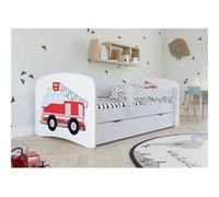 Kocot Kids - Lit babydreams 2 bleu Pompiers tiroir et matelas inclus 140/70 Blanc