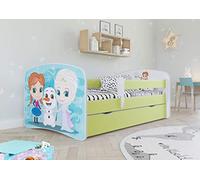 KOCOT KIDS Lit babydreams 2 Vert La Reine des neiges : Tiroir, Matelas, Barrière de sécurité Inclus Jour, Bois d'ingénierie, 1 Personne