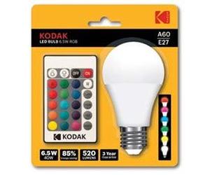KODAK Ampoule LED RGB A60 - E27-6,5 W = 55 W - Télécommande