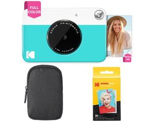 KODAK Appareil Photo Instantané Printomatic (Bleu) Coffret Basique + Papier Zink (20 Feuilles) + boîtier Deluxe + Courroie Confortable à Mettre Autour du Cou