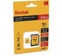 Kodak Carte mémoire microSD 64GB U1 V10 Premium avec adaptateur