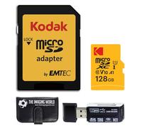 Kodak Carte mémoire microSDXC UHS-I 128 Go avec adaptateur SD, lecteur de cartes et portefeuille de cartes mémoire