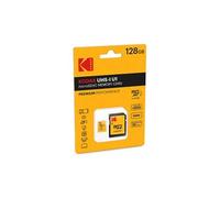 Kodak carte microSD avec adaptateur 128Gb. class 10 UHS1 Video class 10 (V10). Up to 25MB/s write speed / 85MB/s read speed.