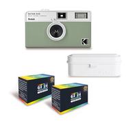 KODAK EKTAR H35 - Caméra Vidéo Demi-Format 35mm Réutilisable, sans Mise au Point, Légère, Facile à Utiliser - Vert Sauge + 2 Pellicules 35mm Couleur 24 Expositions + Films Case Blanc
