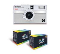 KODAK EKTAR H35N - Caméra Film Demi-Format 35mm Réutilisable, Sans Mise au Point, Légère, Facile à Utiliser - Argent rayé + 2 Pellicules 35mm Couleur 24 Expositions