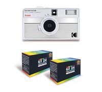 KODAK EKTAR H35N - Caméra Film Demi-Format 35mm Réutilisable, sans Mise au Point, Légère, Facile à Utiliser - Argent rayé + 2 Pellicules 35mm Couleur 24 Expositions