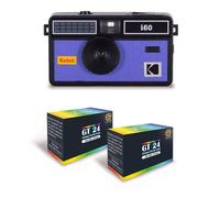 KODAK i60 - Appareil Photo Réutilisable 35mm, Style Rétro, Sans Mise au Point, Flash Intégré Pop-up - Noir et Bleu + 2 Pellicules Couleur 24 Expositions
