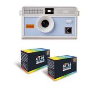 KODAK i60 - Appareil Photo Réutilisable 35mm, Style Rétro, sans Mise au Point, Flash Intégré Pop-up - Blanc et Bleu bébé + 2 Pellicules Couleur 24 Expositions
