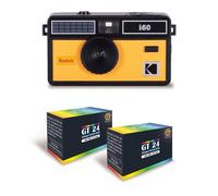 KODAK i60 - Appareil Photo Réutilisable 35mm, Style Rétro, Sans Mise au Point, Flash Intégré Pop-up - Noir et Jaune + 2 Pellicules Couleur 24 Expositions