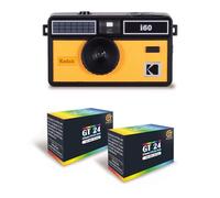 KODAK i60 - Appareil Photo Réutilisable 35mm, Style Rétro, sans Mise au Point, Flash Intégré Pop-up - Noir et Jaune + 2 Pellicules Couleur 24 Expositions