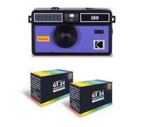 KODAK i60 - Appareil Photo Réutilisable 35mm, Style Rétro, sans Mise au Point, Flash Intégré Pop-up - Noir et Bleu + 2 Pellicules Couleur 24 Expositions