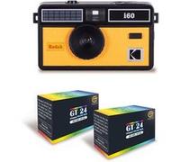 KODAK i60 - Appareil Photo Réutilisable 35mm, Style Rétro, Sans Mise au Point, Flash Intégré Pop-up - Noir et Jaune + 2 Pellicules Couleur 24 Expositions