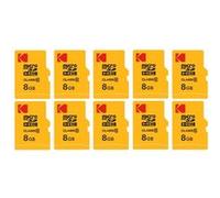 Kodak Lot de 10 Cartes Mémoire Micro SDHC 8 Go + Adaptateurs - Classe 10 - Haute Vitesse pour Smartphones, Caméras, Tablettes et GPS