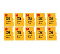 Pack de 10 KODAK Cartes Mémoire Micro SDHC 8 Go avec Adaptateur - Solution de Stockage Haute Vitesse - Noir