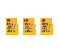 Kodak – Pack de 3 Cartes Mémoire Micro SD 256 Go Classe 10 Haute Performance avec Adaptateur
