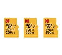Kodak Lot de 3 Cartes Memoire Micro SD 256 Go - Classe 10 - Haute Performance avec Adaptateurs pour Smartphones, Cameras, Tablettes et Consoles Negro
