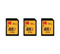 Kodak Lot de 3 Cartes Mémoire SDHC 32 Go Ultra High Speed - Classe 10 - Vitesse Rapide pour Photos et Vidéos HD