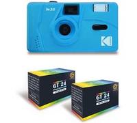 KODAK M35 - Appareil Photo Rechargeable 35mm, Objectif Grand Angle Fixe, Viseur Optique, Flash Intégré - Bleu + 2 Pellicules GT24 Couleur compatible 24 Expositions