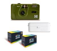 KODAK M35 - Appareil Photo Rechargeable 35mm, Objectif Grand Angle Fixe, Viseur Optique, Flash Intégré - Vert Olive + 2 Pellicules GT24 Couleur compatible 24 Expositions + Films case Blanc
