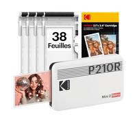KODAK Mini 2 Retro Imprimante Photo 5,3 x 8,6 cm, 38 Feuilles, Imprimante Bluetooth pour iPhone & Android, Impression Couleur Instantanée, Sublimation 4PASS, Blanc