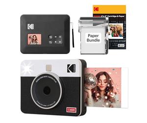 Kodak Mini Shot 3 Retro Cadeau Noel, Appareil Photo Instantané Vintage avec Imprimante Photo Portable, 76x76 mm, Technologie 4Pass, Pack de 38 Papiers Photo - Blanc