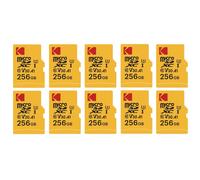 Pack de 10 KODAK Cartes Mémoire Micro SD - 256GB, Classe 10, Haute Performance, avec Adaptateur