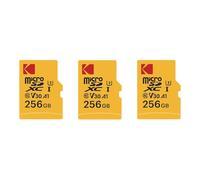 KODAK Pack de 3 Cartes Mémoire Micro SD - 256GB, Classe 10, Haute Performance, avec Adaptateur