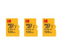 Kodak Pack de 3 Cartes Mémoire Micro SDXC Premium 128 Go - Vitesse et Fiabilité pour Un Stockage Exceptionnel