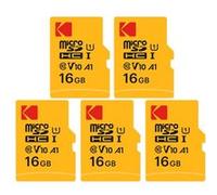 Kodak Pack de 5 Cartes Mémoire Micro SDXC Premium 16 Go - Vitesse et Fiabilité pour un Stockage Exceptionnel